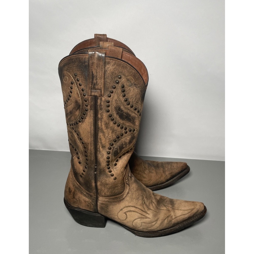 Eight Second Angel Women's Size 8 Brown Leather Studded Western Cowboy Boots